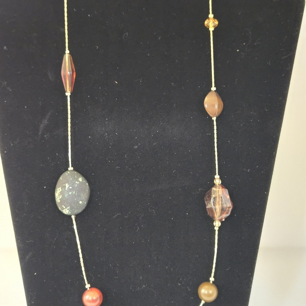 Ashley Stewart Gold Tone Beaded Necklace with Amber and Brown Accents